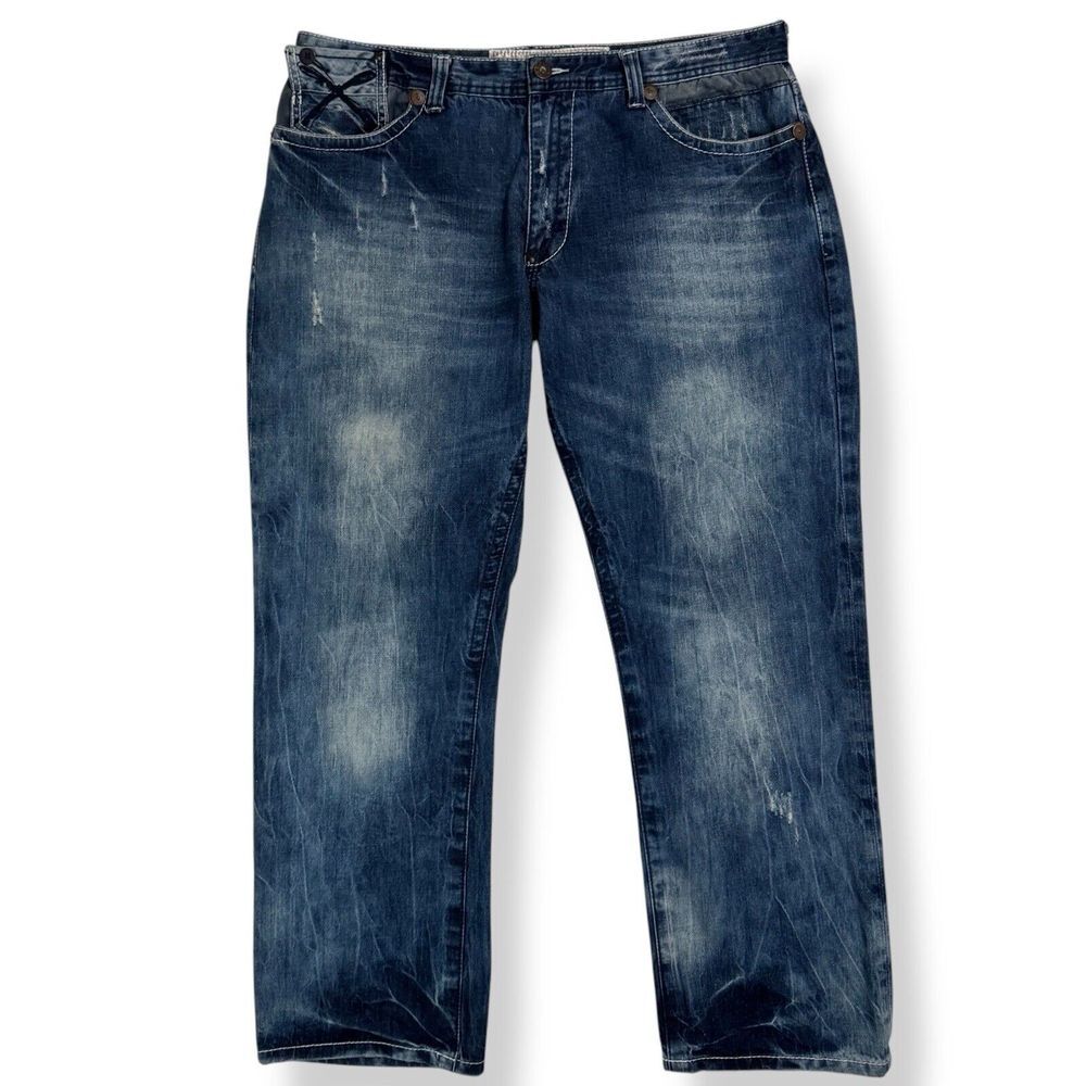 Y2K AKOO Relaxed Straight Leg Jeans Size 40 Distressed Hip Hop Wide Leg Skater‎